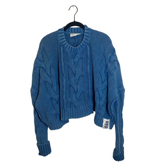 We the Free Blue In A Daze Blue Cropped Cable Knit Sweater - Picture 4 of 8